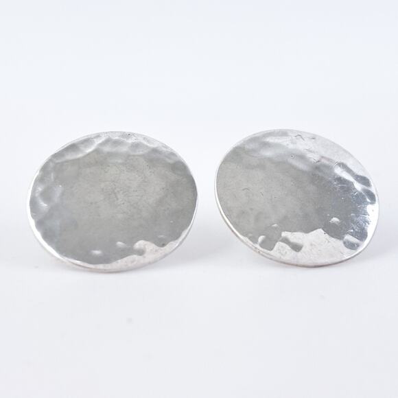 Vintage Sterling Silver 925 Hammered Disc Stud Earrings - Picture 2 of 12